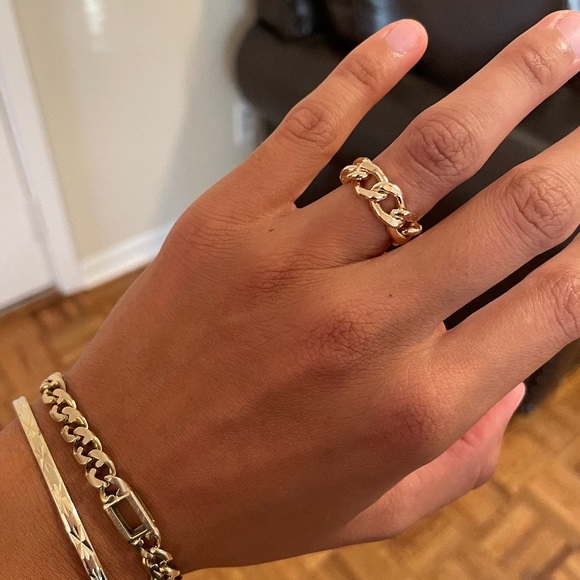 14k Yellow Gold Filled Cuban Curb Link Ring SIZE 6.5 - Picture 10 of 15